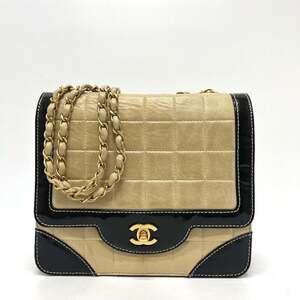 CHANEL Chanel Coco Mark Bicolor Chocolate Bar Chain Bag Handbag 2-Way Shoulde...